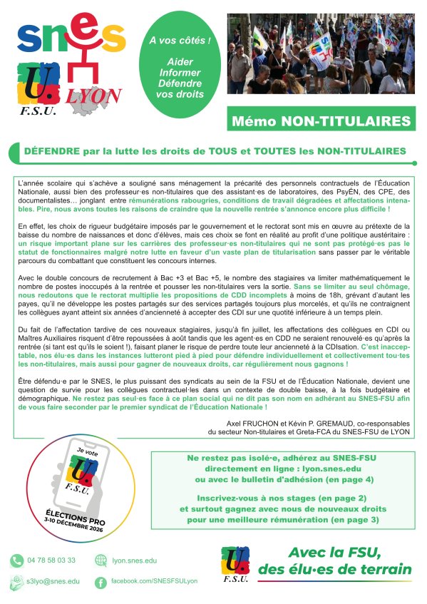 Mémo de rentrée « Non Titulaires » : Aout 2026