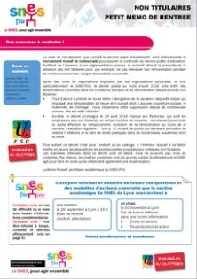 Petit mémo de rentrée « Non Titulaires » : Septembre 2018